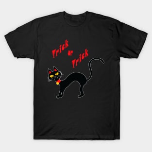 Trick or Trick and a Black Cat. Twist to the Halloween expression Treat or Trick T-Shirt